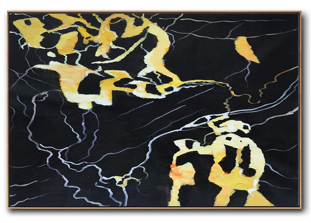 Hand painted Oversized Horizontal Abstract Marble Art on canvas yellow abstract art